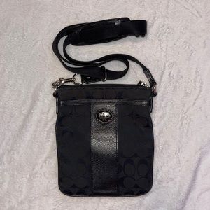 COACH Crossbody w/ Leather Shoulder Tab, Leather and Signature Logo